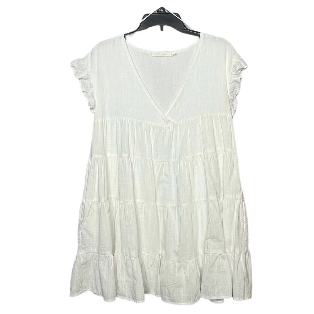 Mustard Seed 100% Cotton White Boho Romper Tiered Mini Dress Small
